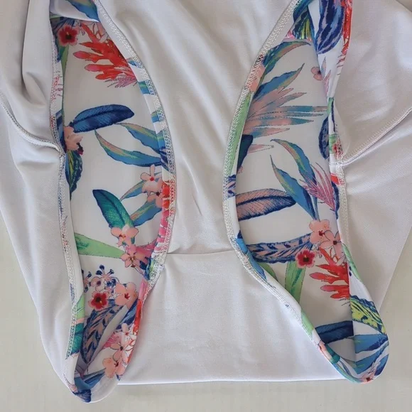 Oasis Ruffle Tropical Floral One Piece Swimsuit XXL Blue White - Picture 12 of 16